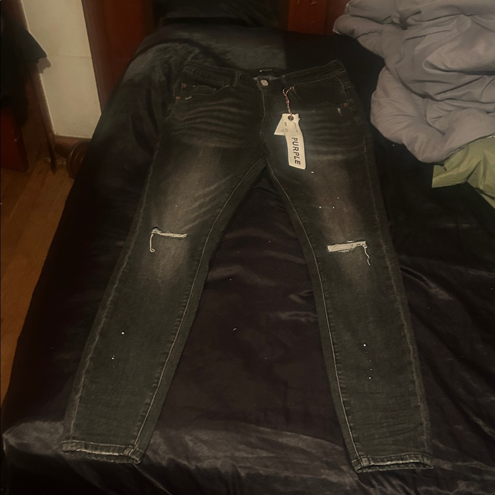 Purple Men's Distressed Black Skinny Jeans
